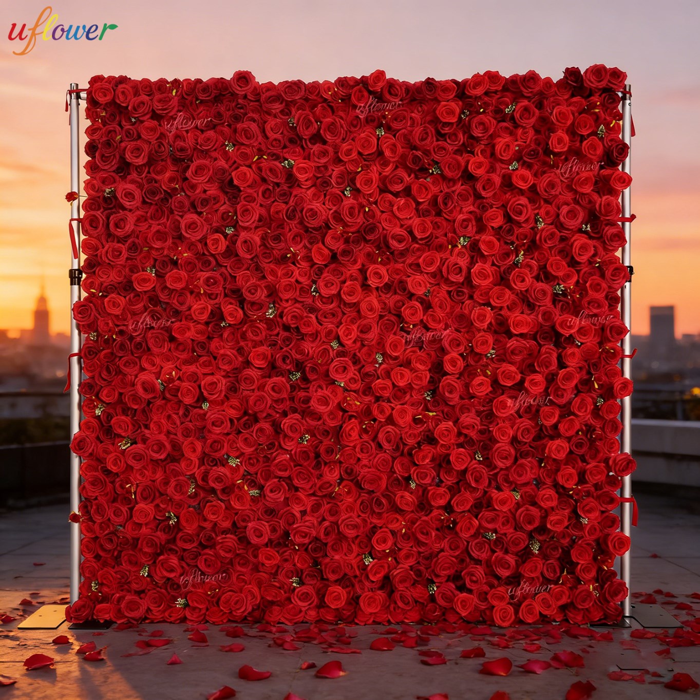 Wedding Backdrop Curtain - Mur floral artificiel Uflower Rose Rouge