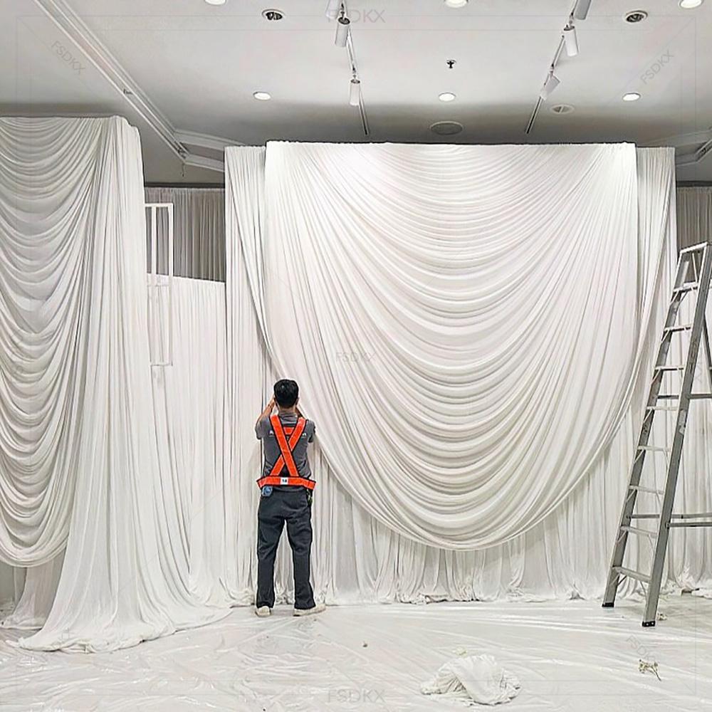 Wedding Backdrop Curtain - FSDKX pas cher blanc glace soie